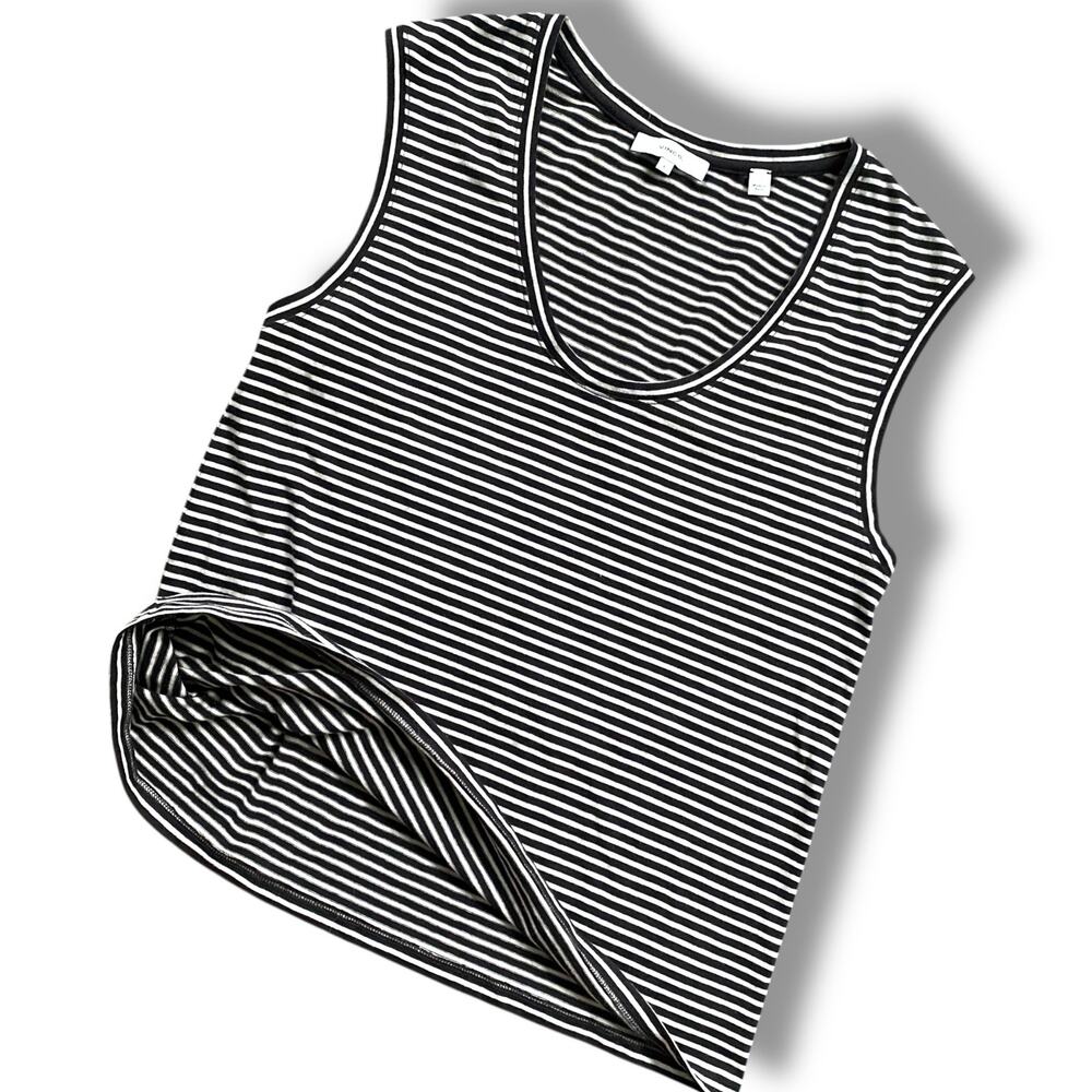 Vince Bengal Stripe Scoop Neck Tank Top Sz L Black White Strip Lightweight